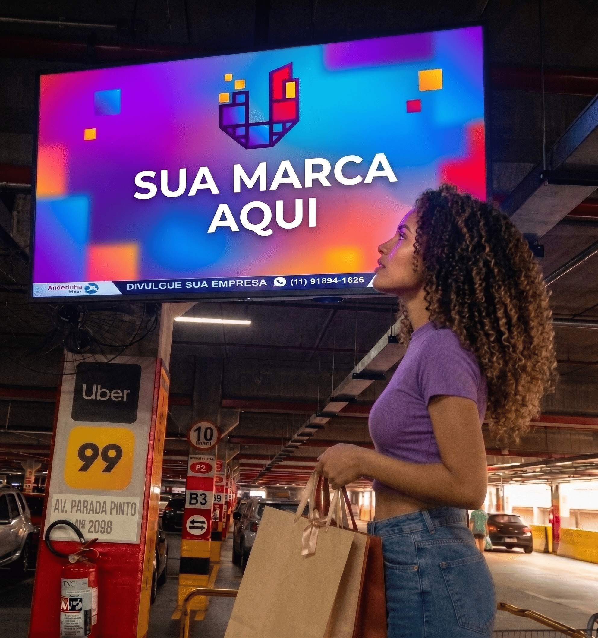 Tela digital para anúncio no Andorinha Hipermercado